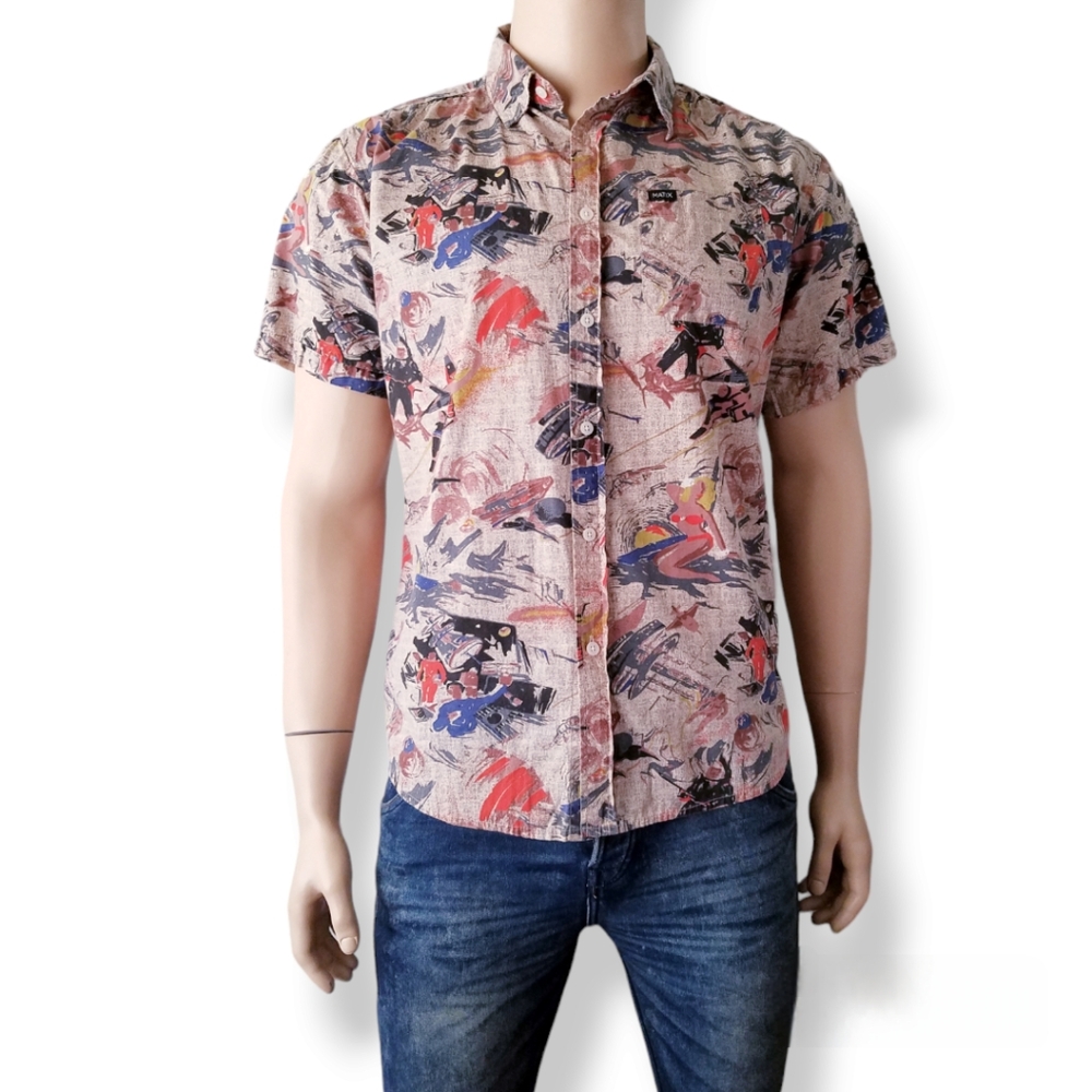 Matix Abstract Retro Print Button Down Shirt - image 1